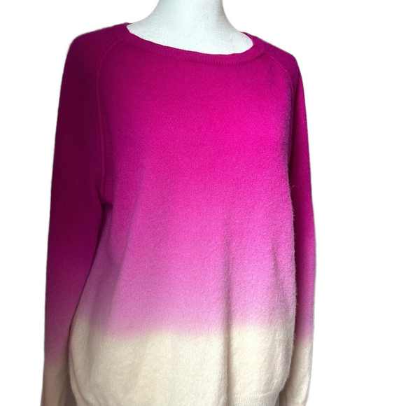 Scott & Scott London 100% Cashmere Sweater Magenta Pink Cream Ombré Size Large - Picture 2 of 7